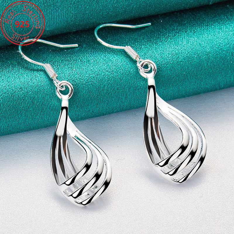 

A Pair Of S925 Sterling Silver Minimalist Geometric Triple Earrings - Low Allergy - Fashionable And Jewelry - For Women