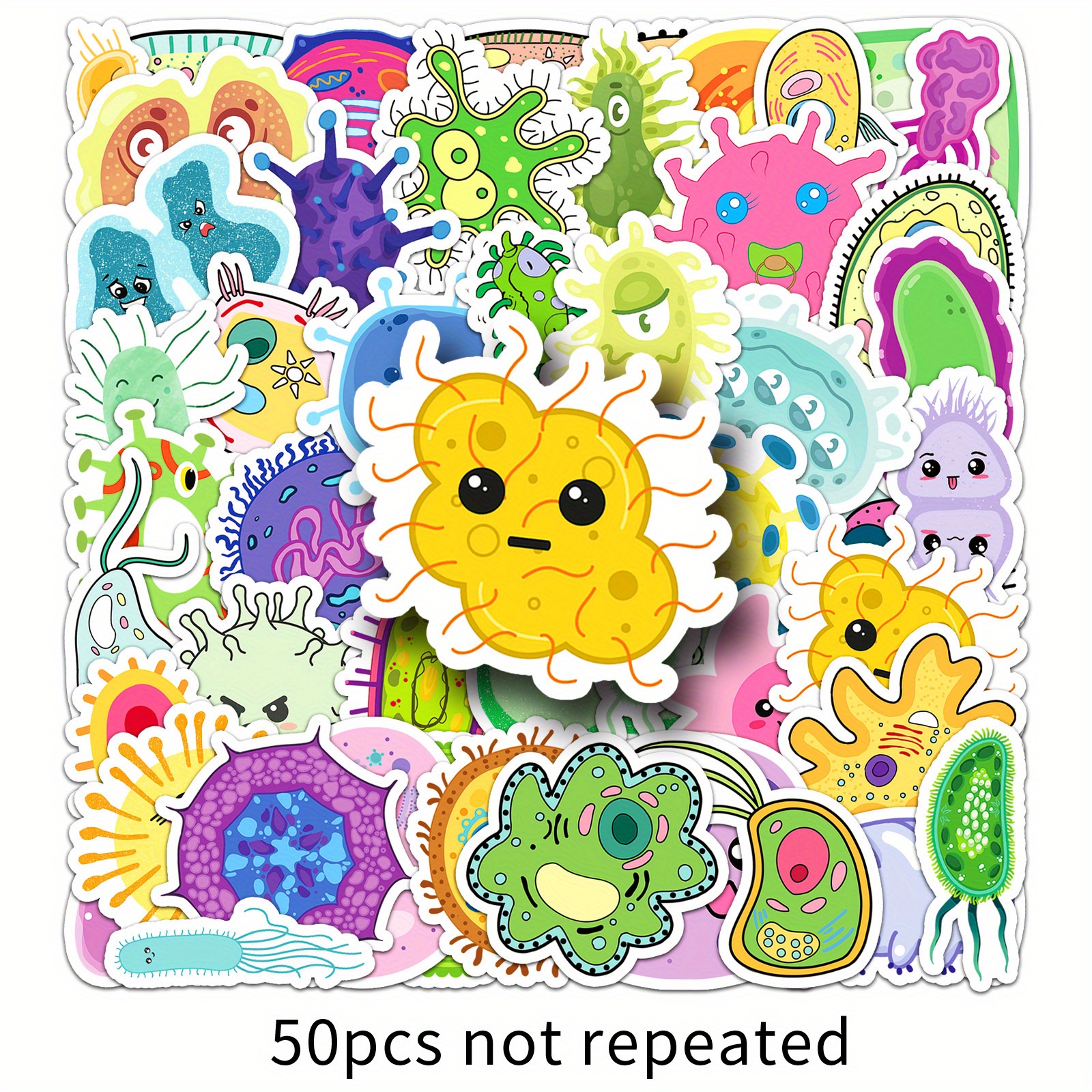 Image of 50pcs Microorganism Biology Cute Aesthetics Stickers Ins Doodle Cartoon Deacls Pack Halloween Christmas Decoration Suitcase Bottle Diy Laptop Skateboard Luggage Party Gift