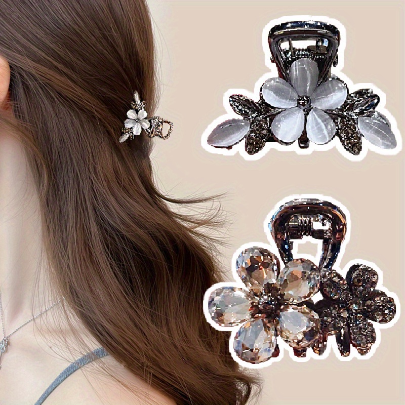 

Elegant 2pcs Floral Hair Clip Set With Sparkling Rhinestones - Chic Mini Hair Grips For Women, Valentine's Day, Christmas & Birthdays