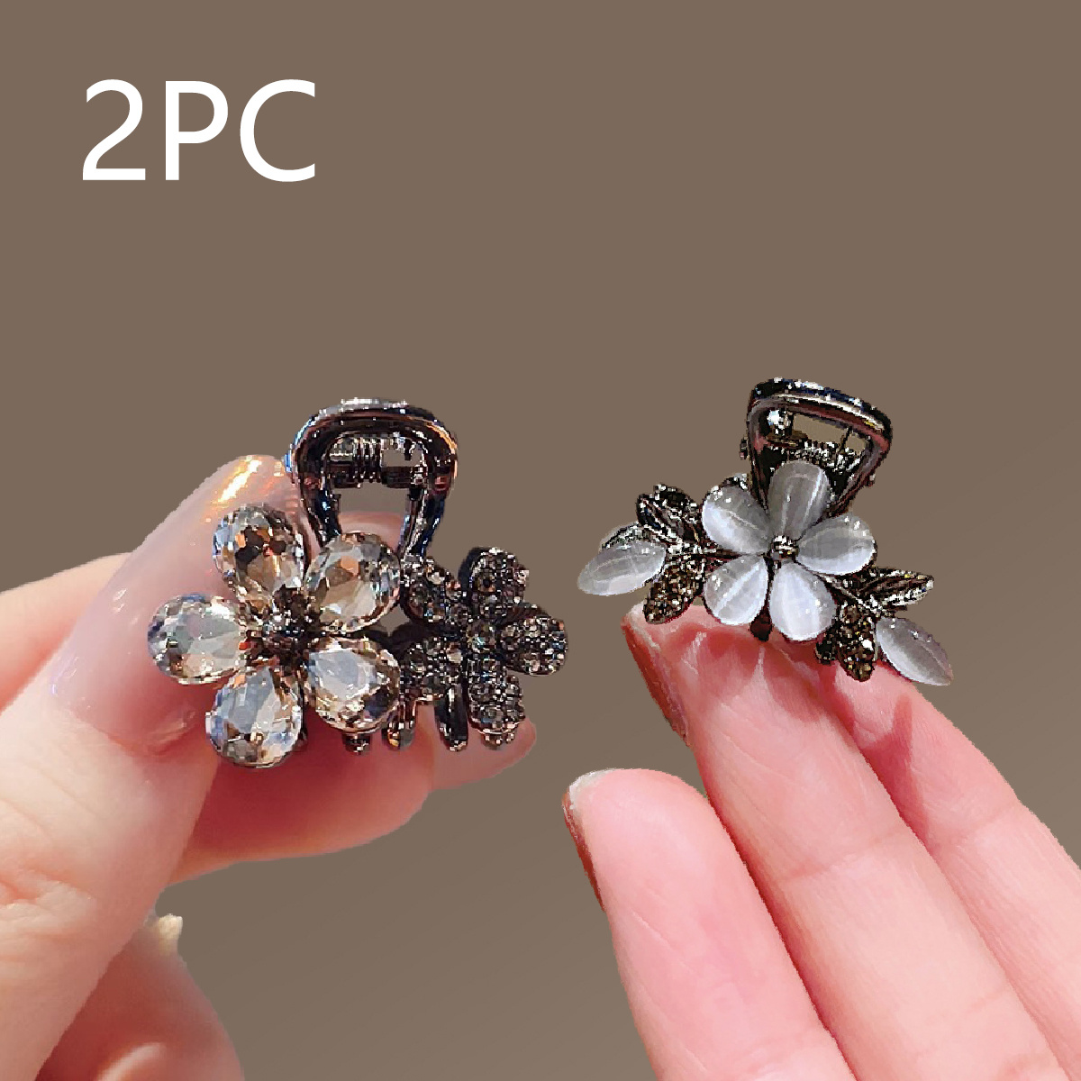 TEMU Elegant 2pcs Floral Hair Clip Set With Sparkling Rhinestones - Chic Mini Hair Grips For Women, Valentine's Day, Christmas & Birthdays