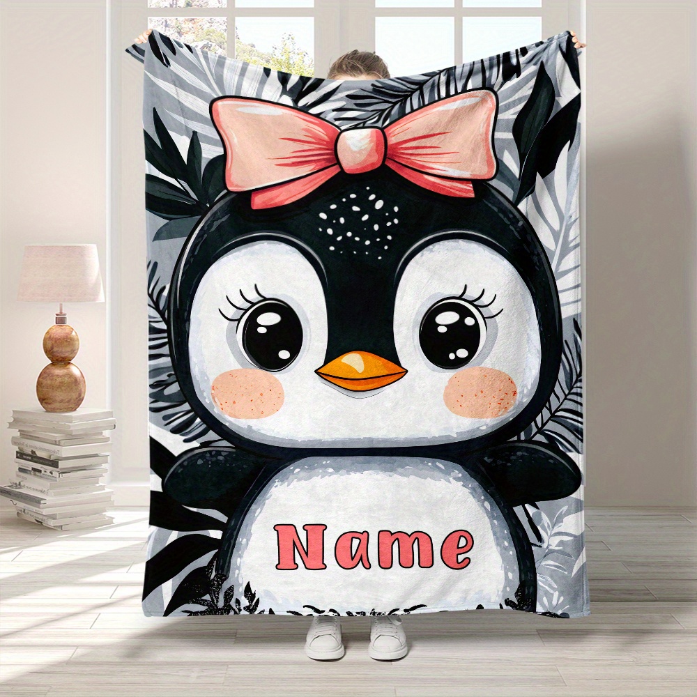 

Personalized Penguin Flannel Throw Blanket - Soft, Lightweight & Warm For Couch, Bed, Travel & Camping - Custom Name - Perfect Gift For Parties, Christmas, Easter, Halloween