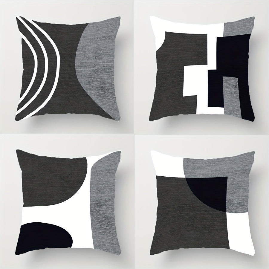 

4 Decorative Cushion Covers, Gray And Silvery Bohemian Cushions, Abstract Geometric Modern Cushion Covers For Sofas, 18x18 Inches, For Bed Bedroom