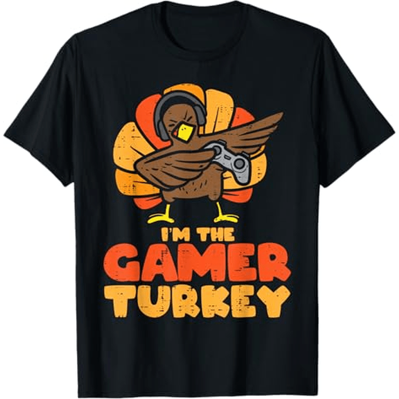 

Gamer Turkey Boys Thanksgiving Boys Girls Men T-shirt Thanksgiving Christmas Gifts For Men Women , S-xxxl, Black