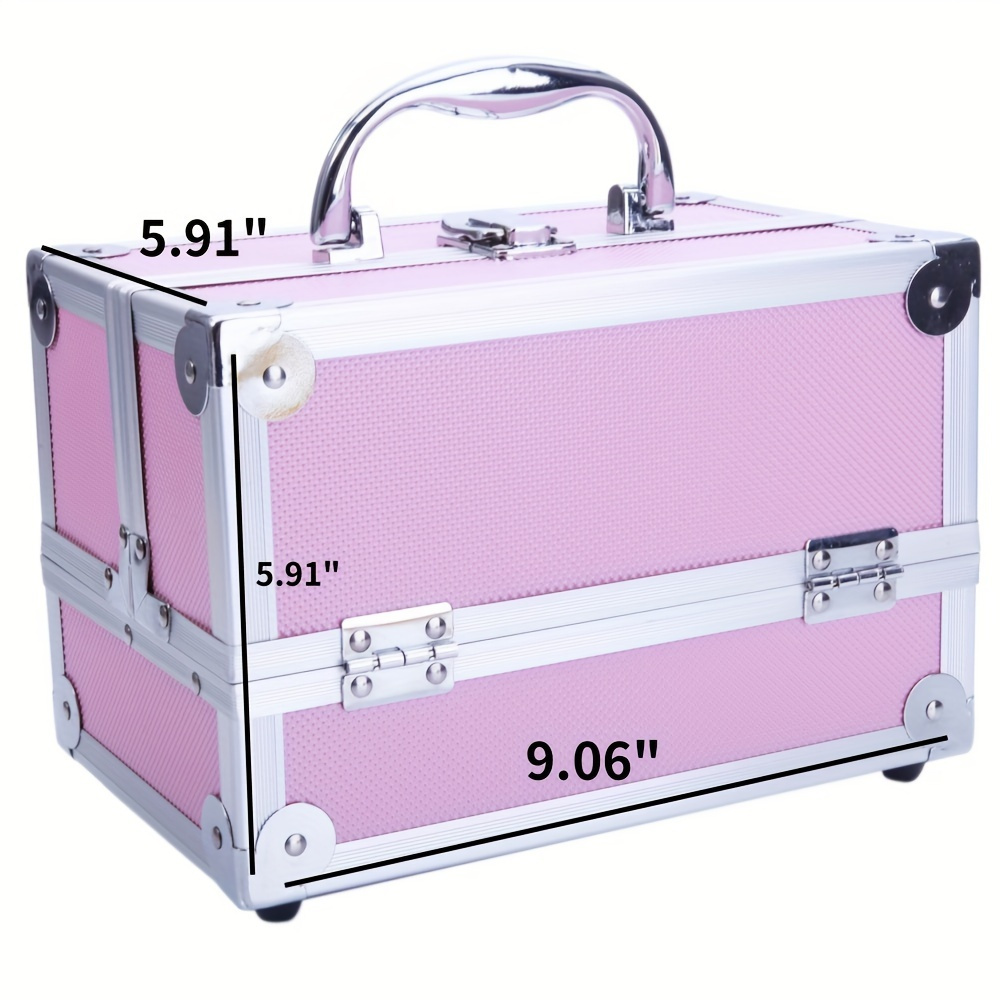 TEMU Makeupcase Aluminum Makeup Train Case Jewelry Box Cosmetic Organizer With Mirror & Trays Handheld Makeup Case With Handle