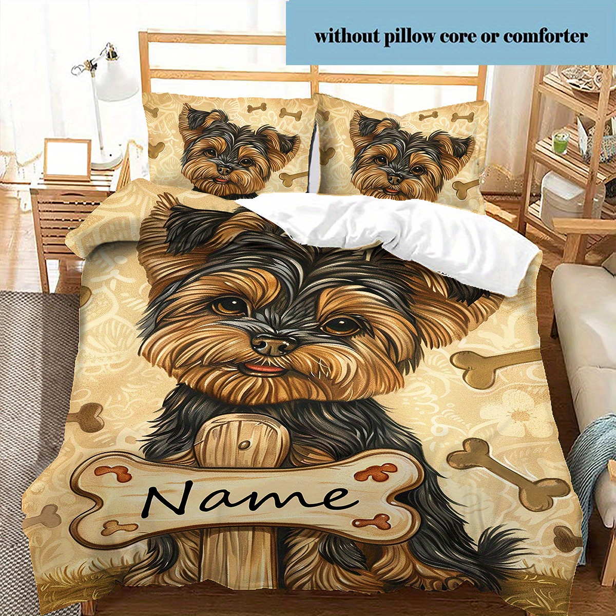 

Yorkshire Terrier Custom Print Bedding Set (duvet Cover + 2 Pillowcases) - Personalized With Name - Without Pillow Or Comforter - Polyester Fabric - Seasonal Use - Machine Washable