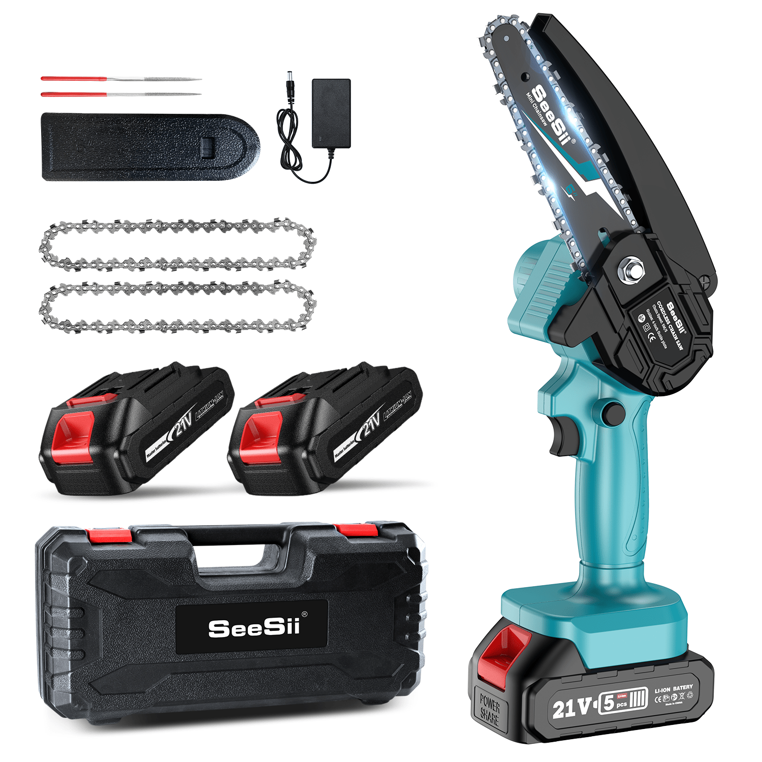 

Seesii Mini Chainsaw Cordless 6-inch, Handheld Chain Saw With Security Lock, 2 Batteries For Tree Trimming Wood Cutting