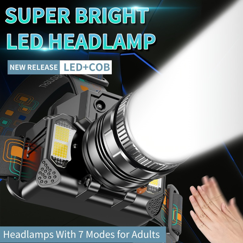 

1pc 3000 Led Super Headlamp, , 7 Headlight , Usb-c Headlamp