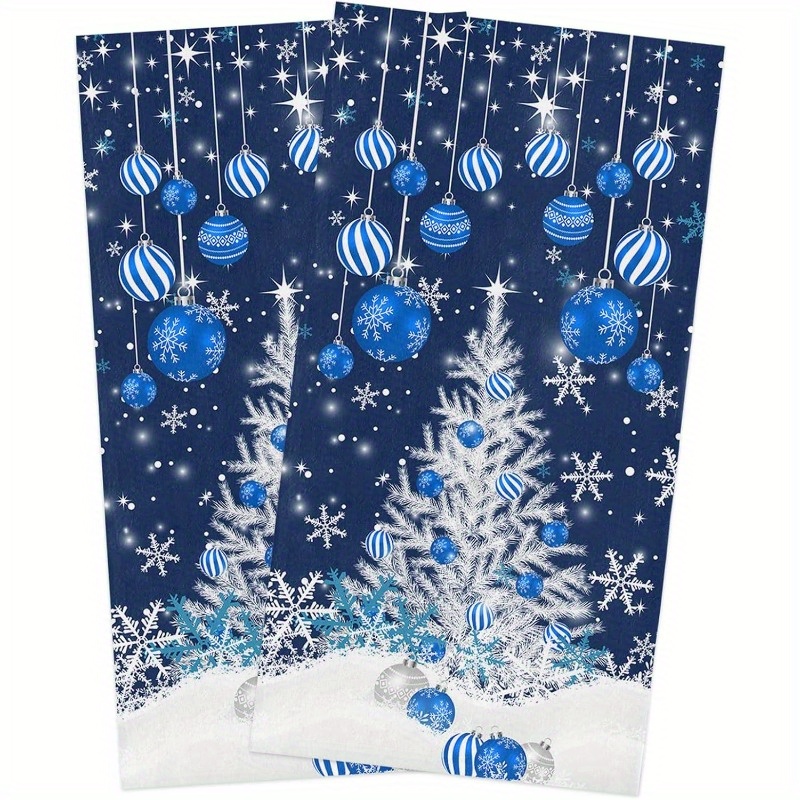 

2 Sets 18*26 Inch Merry Christmas Kitchen Towels Christmas Tree Kitchen Towels, Kitchen Dish Hand Tea Towel, Quick Dry Cleaning Cloth Dishclothes Decorative Sets, Blue Ball