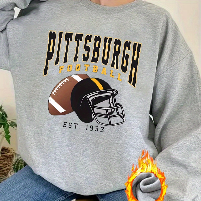 

Football Est. 1933 Casual Pullover Sweatshirt - Polyester Knit Fabric, Crew Neck, Long Sleeve, Slight Stretch For Adults