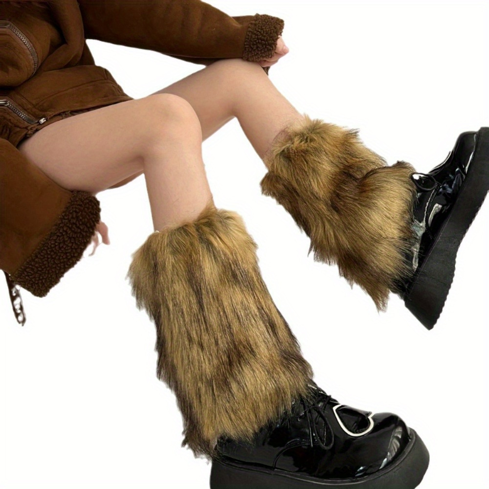 pair womens plush raccoon fur leg warmers winter boot Temu Nigeria