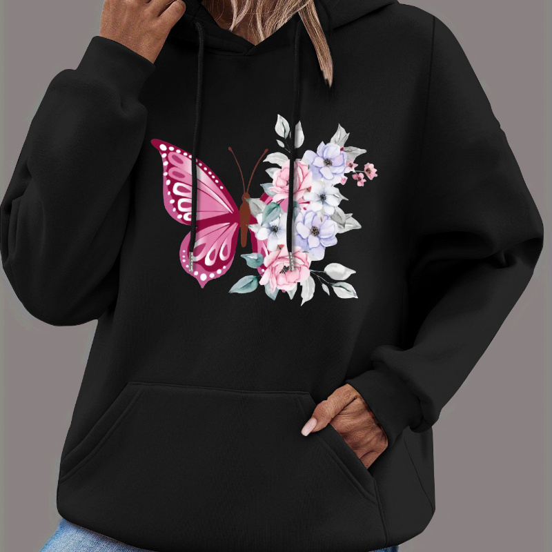 

Women's Plus Size & Floral Print Hoodie - Light Purple Casual Fall/winter Sweatshirt With Drawstring, Machine Washable Polyester, Hoodie
