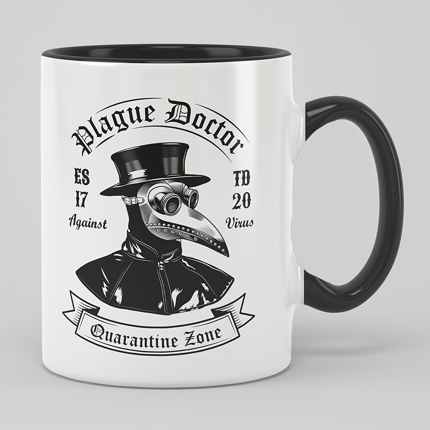 

1pc, 11oz/ 330ml, Gothic Medieval Plague Doctor, Mug, Ceramic Coffee Mug, Black & White Water Cup, Winter Summer Drinkware, For Office Use