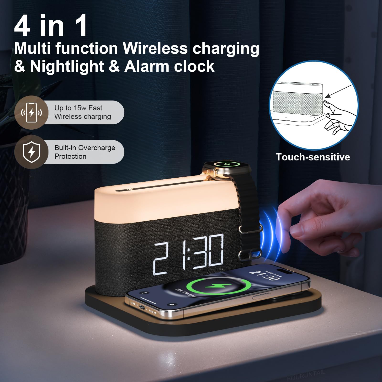 

Alarm - Phone Wireless Charging 15w Bedside Lamp, 3 , For , Bedside, Desk