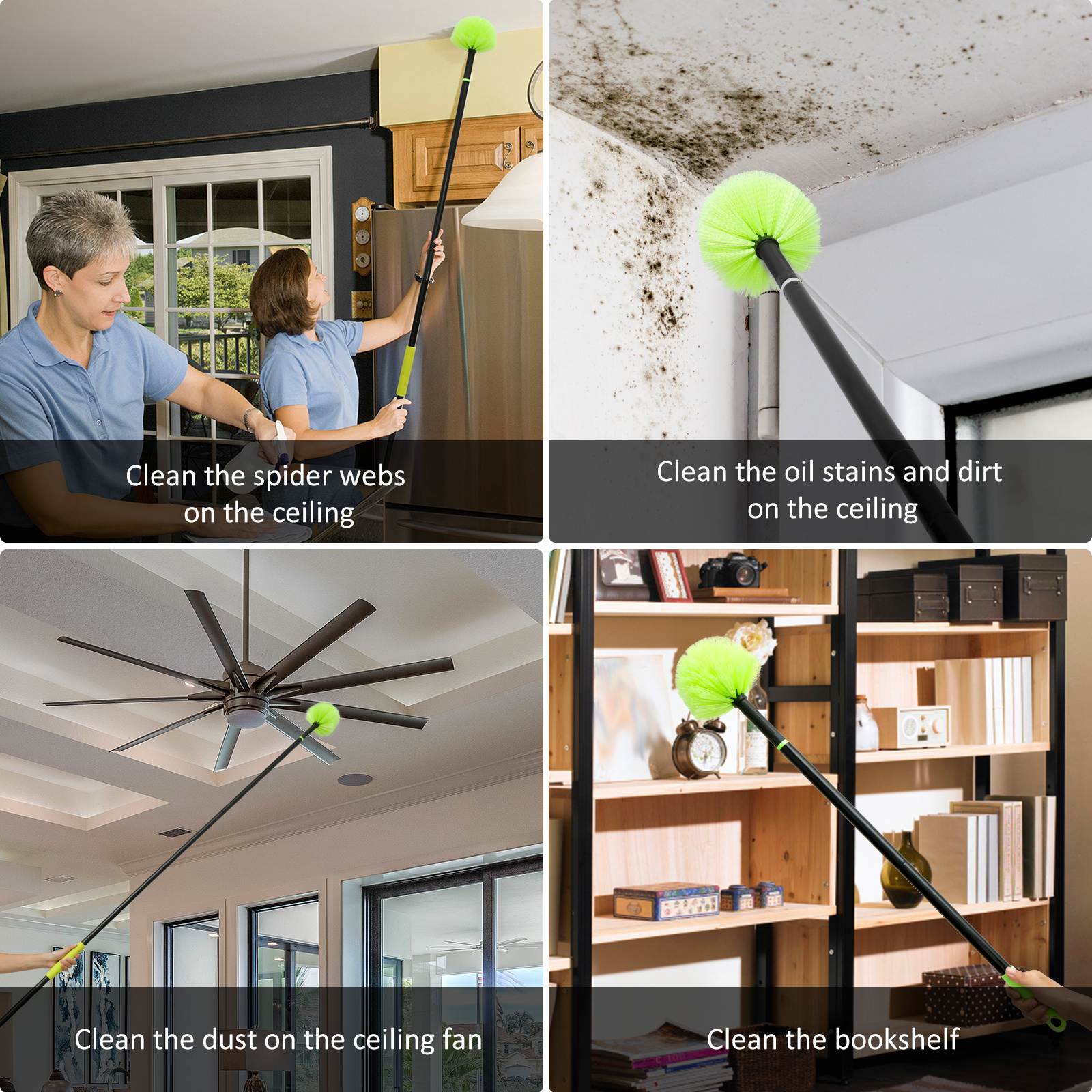 extendable feather duster with telescopic pole multipurpose dust cleaner non electric spider web removal brush for ceilings corners furniture indoor outdoor use long reach cleaning kit details 3