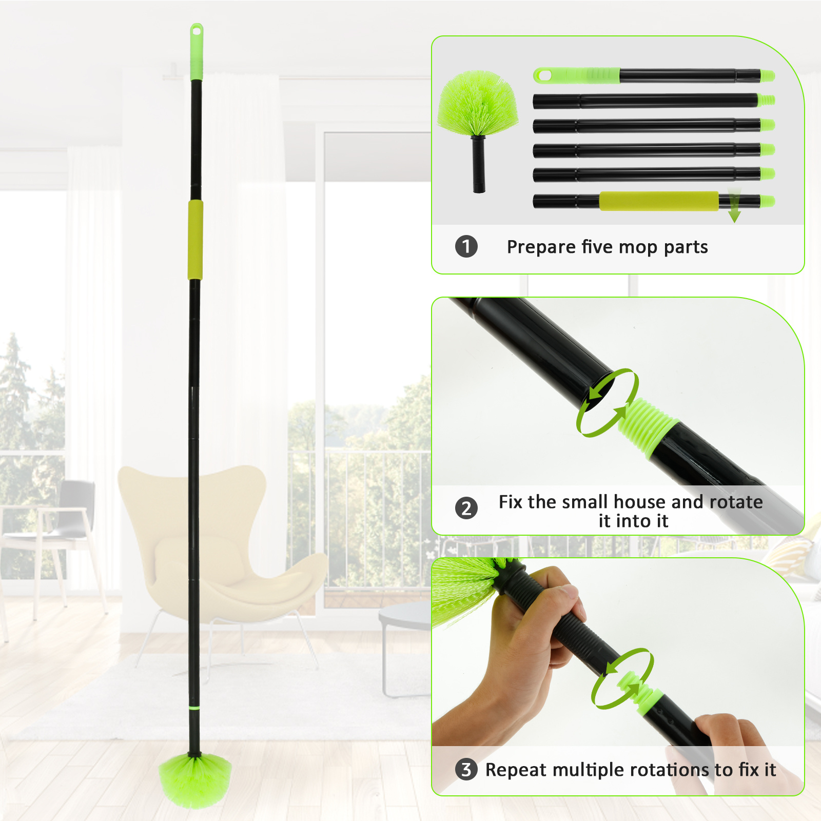 extendable feather duster with telescopic pole multipurpose dust cleaner non electric spider web removal brush for ceilings corners furniture indoor outdoor use long reach cleaning kit details 5