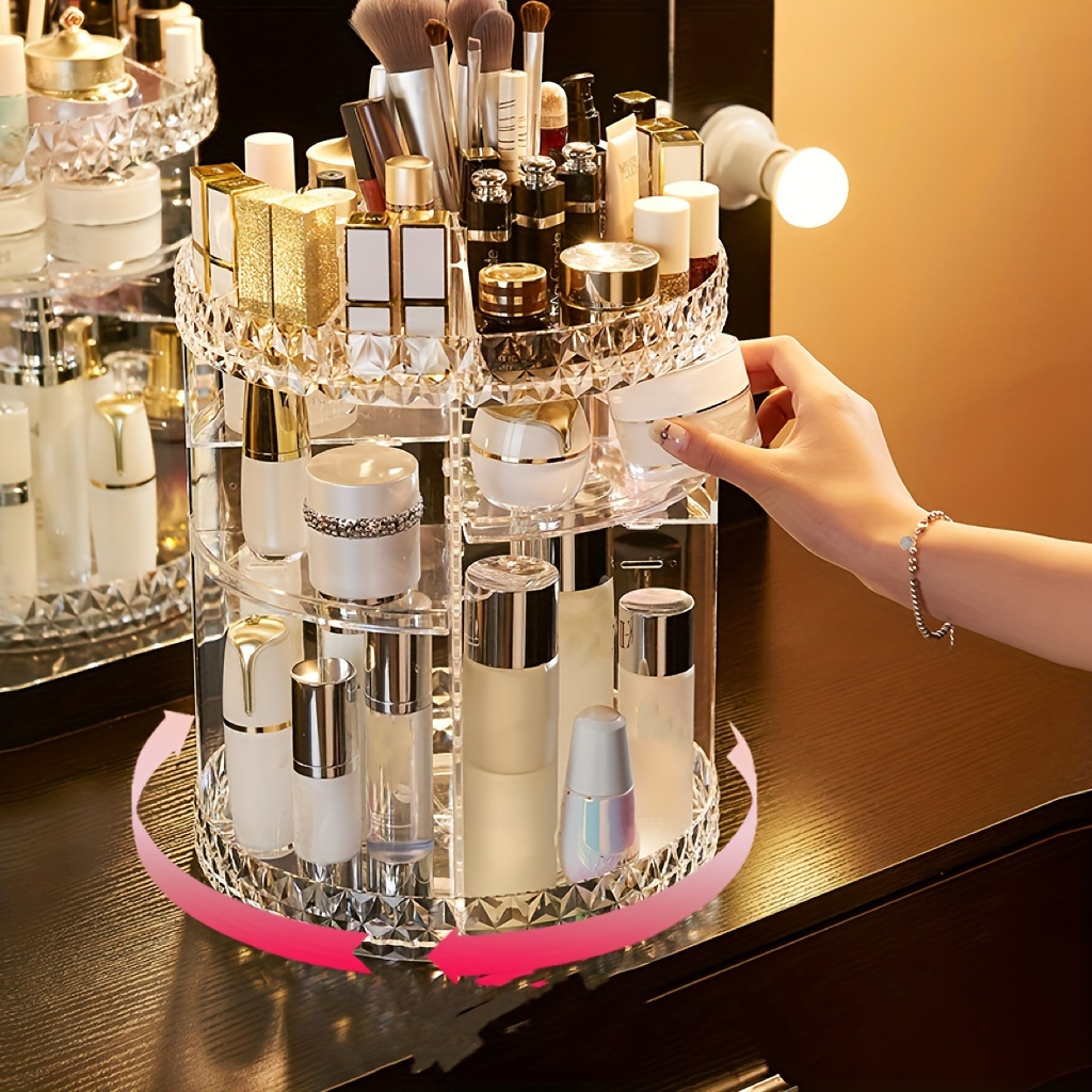 

A 360° Rotating Cosmetic Storage Box - A High-capacity Vanity Organizer, Suitable For Skincare Products, Perfumes, Lipsticks, And Makeup Brushes - A Countertop Makeup Turntable.