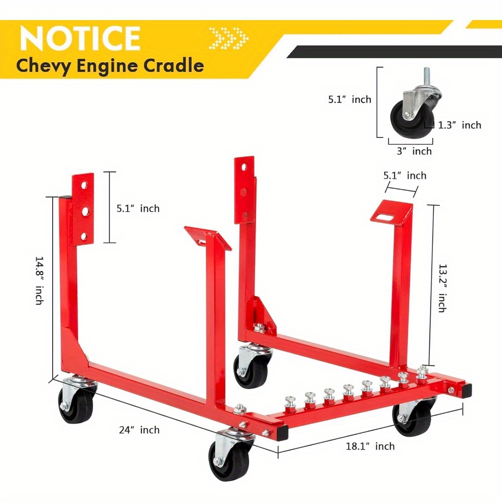 TEMU 1000lb Auto Engine Cradle Stand For Chevy V8 Red