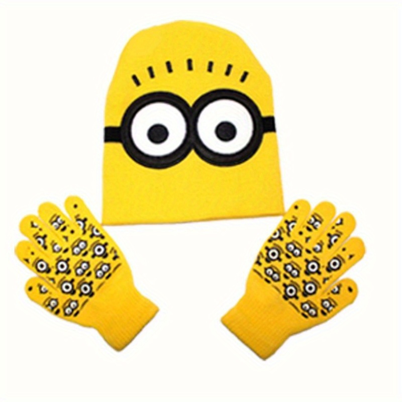 

Minions Hat Gloves And Hat Knitted Hat Gloves Combination 2pcs Set