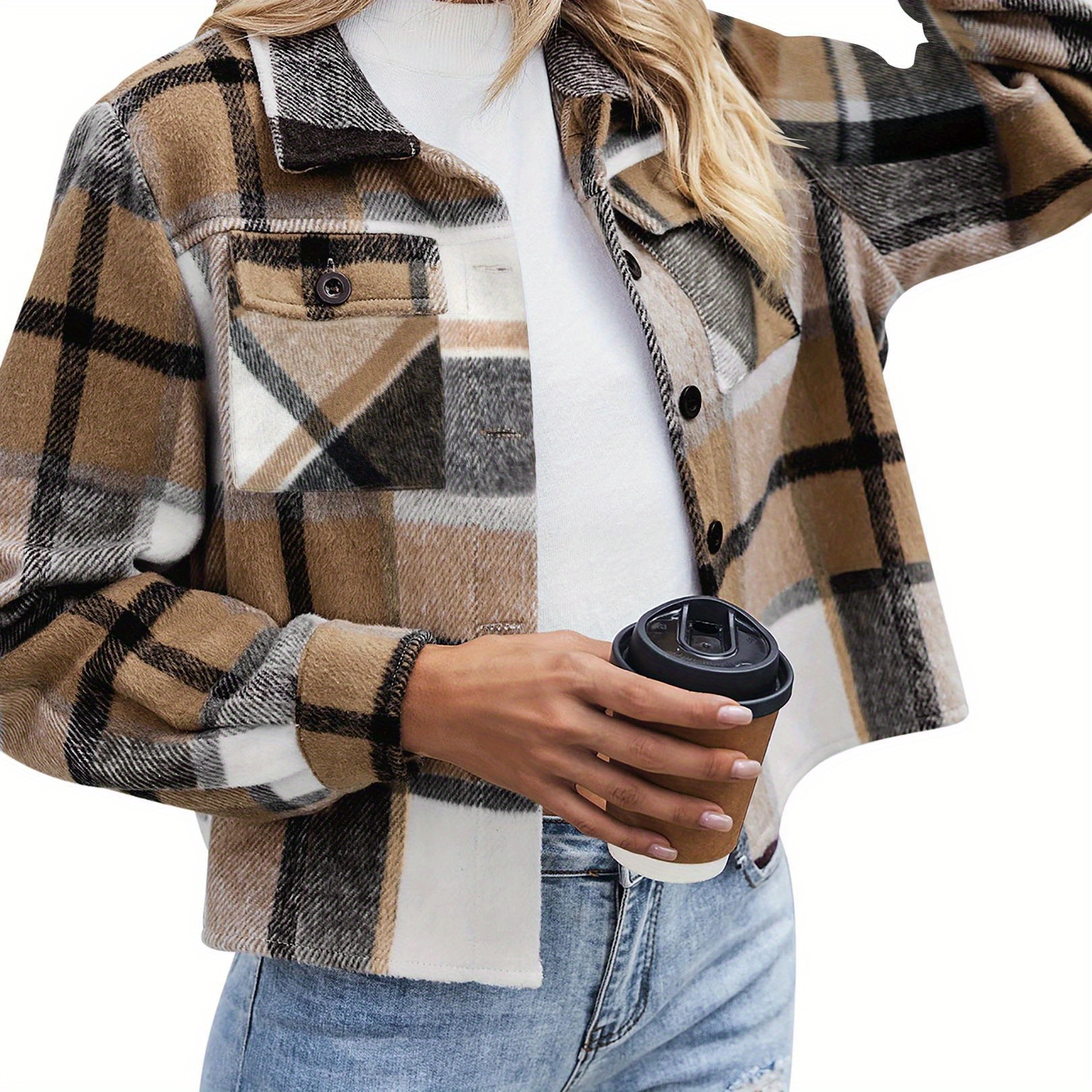 

2024 Flannels For Women Cropped Shacket Jacket Fashion Button Down Shirt 2024 Fall Coat Tops