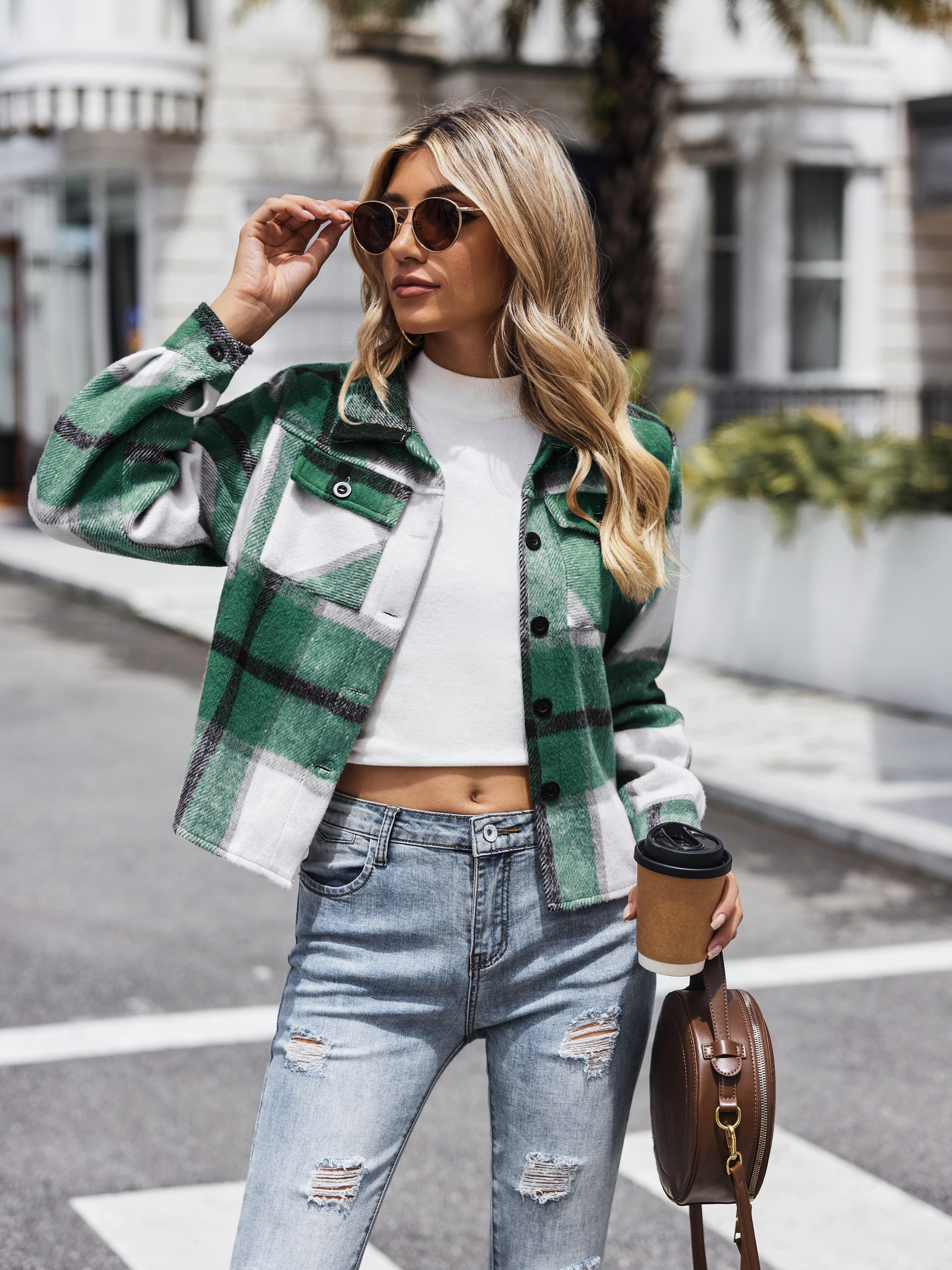 Franela Chamarra Verde Para Mujer Chaqueta Corta Franela Mujer