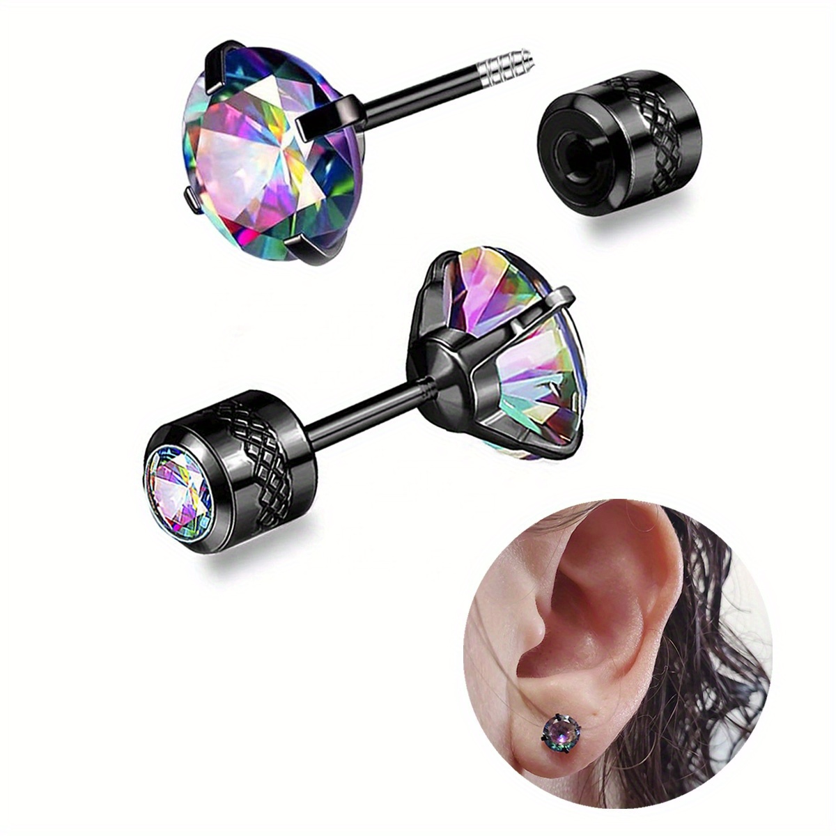 

Vintage Gothic Style 1 Pair 316l Stainless Steel Back Ear With Synthetic Cubic Zirconia, Hypoallergenic Spiral Needle For Men And Women, Suitable For Party And