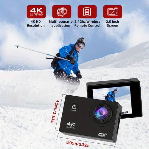 sports camera 54in1 accessories 90in1 accessories 4k 20 megapixel 131ft camera 170 angle wifi underwater snorkeling camera built in 900mah battery external microphone support vlog camera action camera with remote control and helmet accessory kit