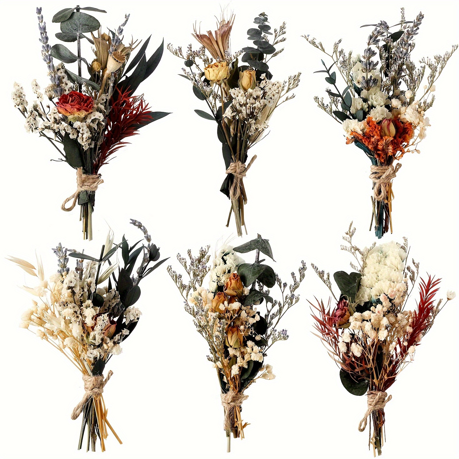TEMU 5.9 Inch Mini Boho Dried Flower Bouquet - 6/ 12/ 18 Pcs For Table Centerpieces, Bridesmaid Proposal, Birthday Cake, Gift B