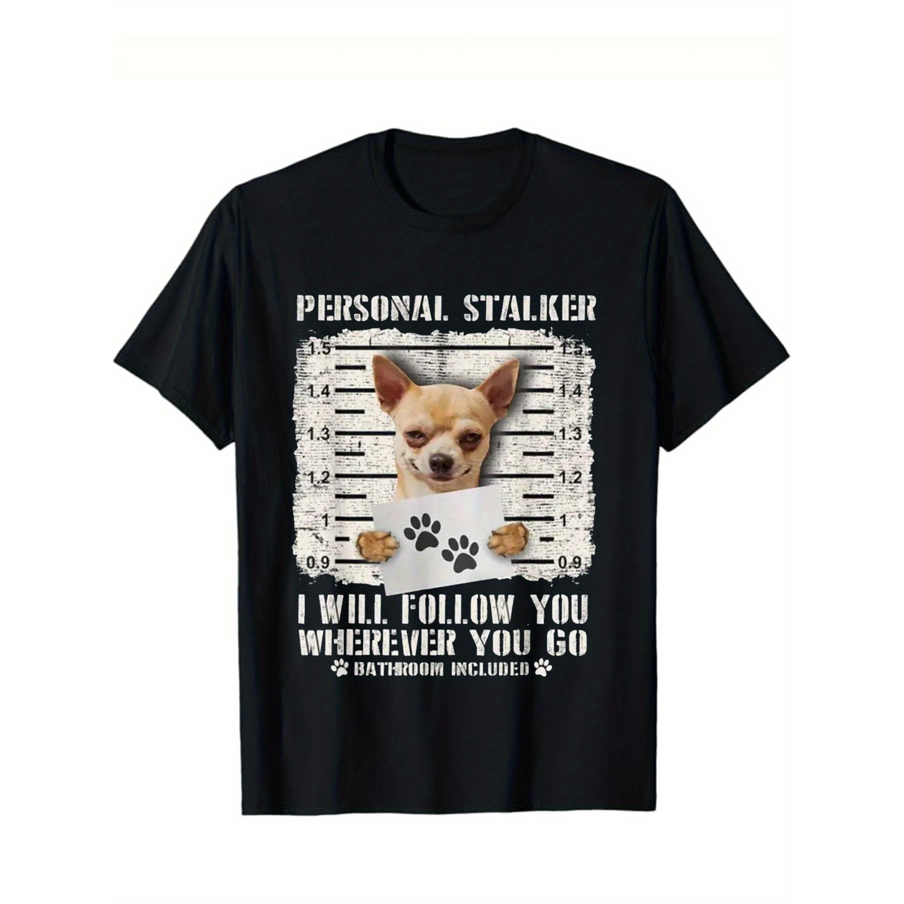 

Personal Tracing Chihuahua Dog Arrested Photo Funny Print, Men's Cotton T-shirt, Graphic T-shirt Men's Outdoor Clothes, Men's Clothing, Casual Short Sleeve Crew Neck T-shirt, Soft Comfortable Top