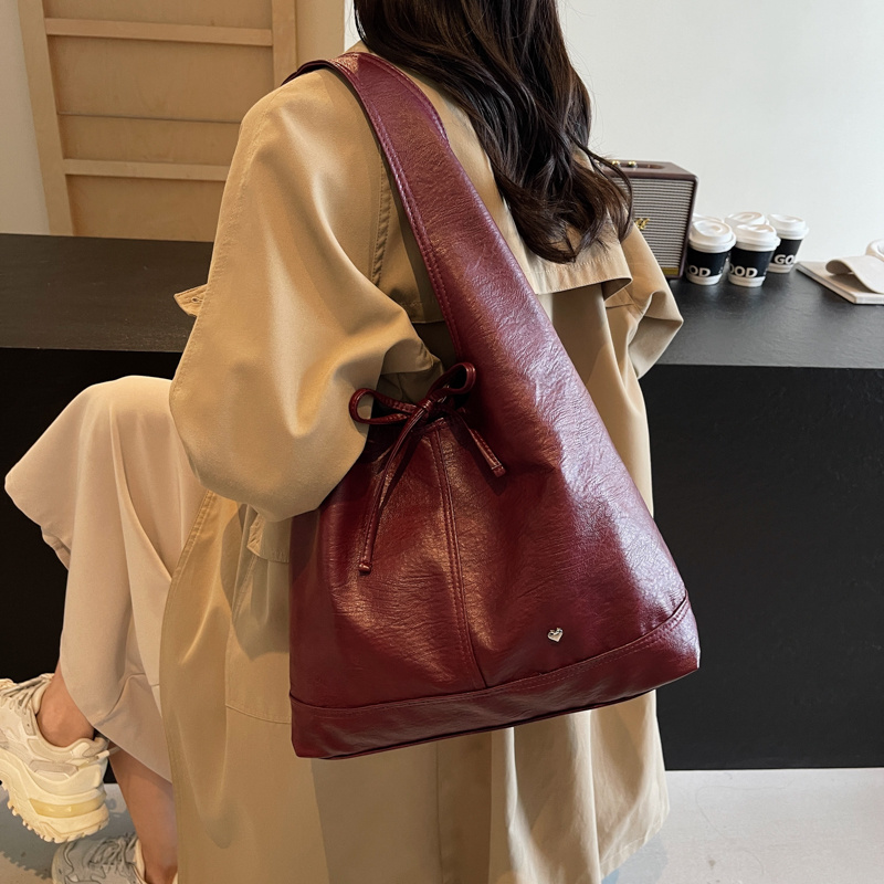 

Women's Korean-style Pleated Tote Bag, Shoulder Bag With Zipper Closure, Polyester Lined, Large Capacity Underarm Bag - Solid Color, Fashionable 2024 Design