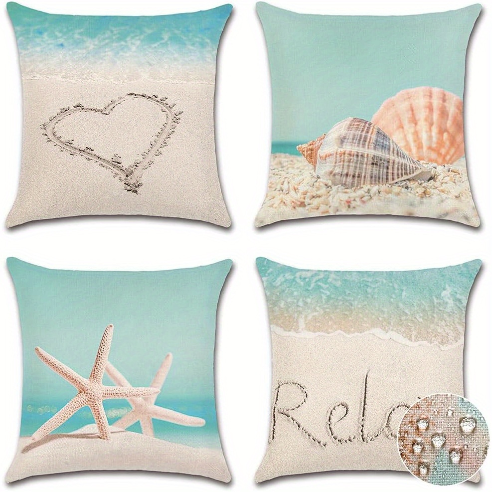 

Waterproof Summer Decorative Outdoor Pillow Cover Starfish Shell Pillow Cover 4pcs Cover Garden Pillow Cover 18x18 Inch For Patio Furniture Sofa Tent (beach)