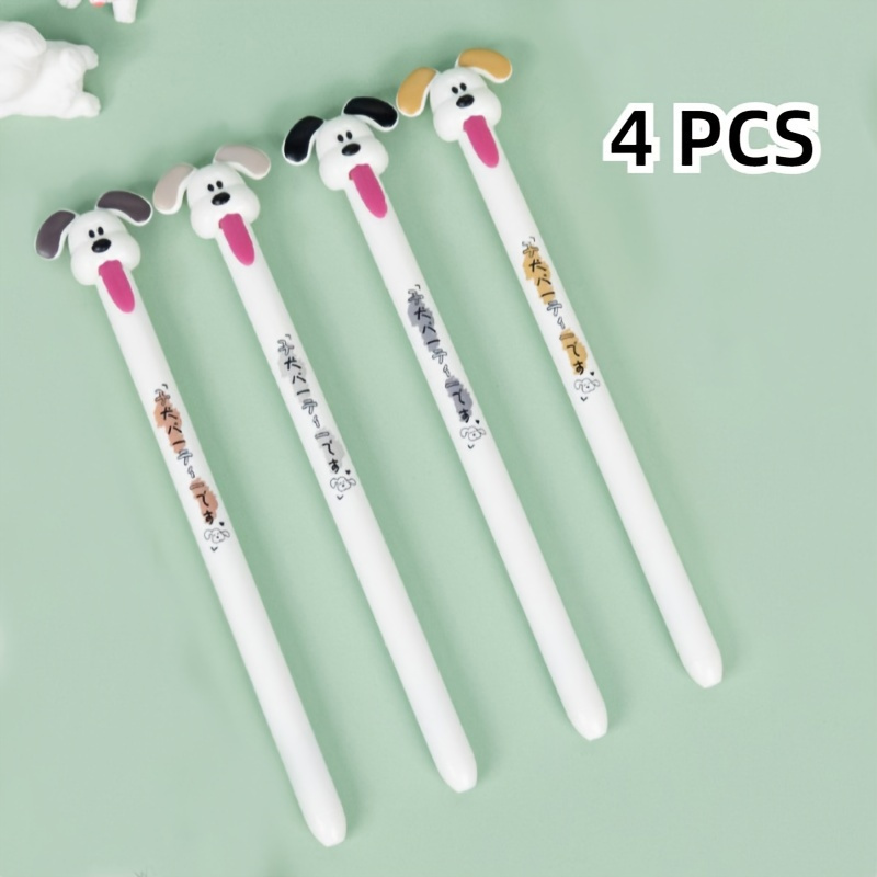 

4pcs Cute Puppy Gel Pens With Retractable Long Tongue, 0.5mm , Quick-dry Ink - & School Supplies, Perfect Gift Idea, Cute Pens