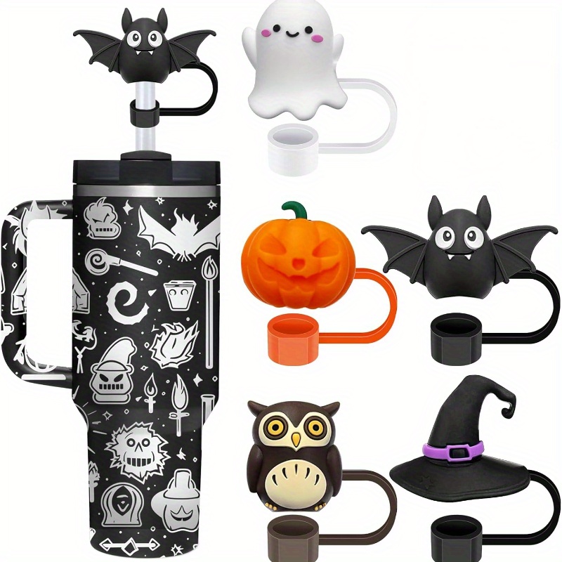 

5pcs Halloween Straw Toppers For Cup Goth Straws Cover Caps Accessories