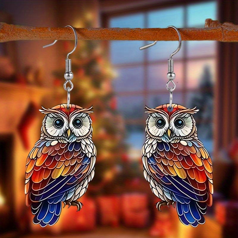 

1 Pair Owl Acrylic Earrings, Christmas Gift, Cute Animal Design, Party Favor, Home & Kitchen Decor, No Feather, No Power Required