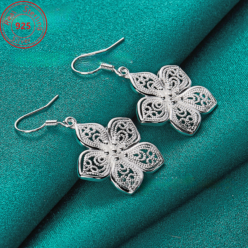 TEMU 1 Pair Of S925 Sterling Silvery Flower Cutout Earrings - Hypoallergenic - Elegant Style Jewelry - Women's Trend Gift