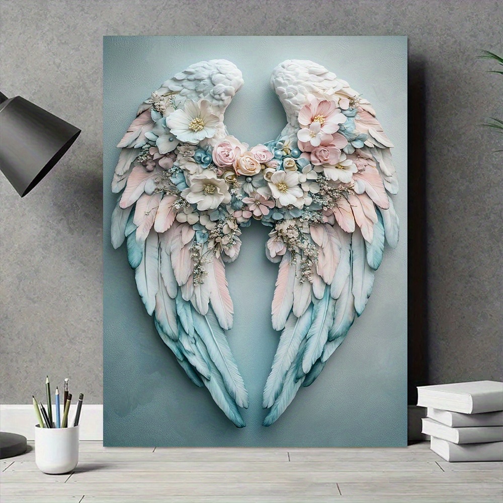 

2d Embossed Flowers Wings Wood Frame Canvas Painting - Art Set - Waterproof Wall Art Prints For Home Decor, Unique Patterns For Living Room, Bedroom, Office, Kitchen, Dining Room And Bar