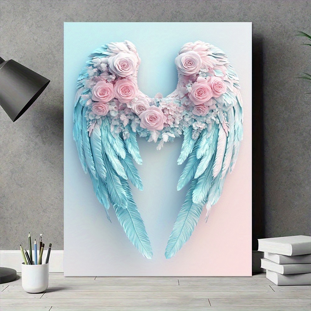 

2d Embossed Flowers Wings Wood Frame Canvas Painting - Art Set - Waterproof Wall Art Prints For Home Decor, Unique Patterns For Living Room, Bedroom, Office, Kitchen, Dining Room And Bar