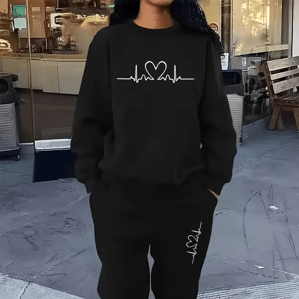 

Women's Plus Size Sweatshirt Set, Fashionable Autumn/winter Collection, Cozy Polyester , Casual Round Neck, Knitted With Letter Pattern, No Detail, Black