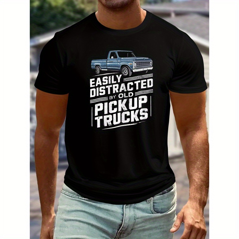 

Plus Size Men's Summer T-shirt, By Old Pickup Trucks Short Sleeve Tees Trend Casual Tops For , Big & Tall Guys