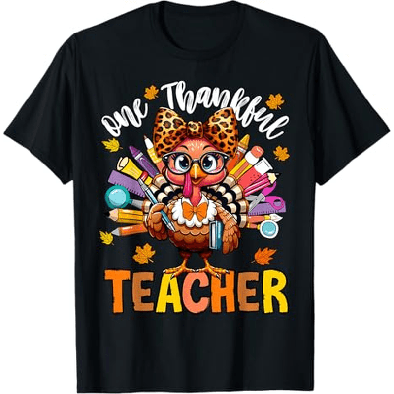 

1 Teacher Thanksgiving Turkey Cute Crayon Pencil T-shirt Thanksgiving Christmas Gifts For Men Women , S-xxxl, Black