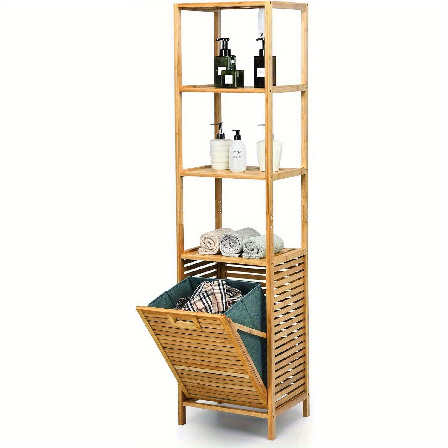Linen Basket And 3-tier Storage Shelves Bathroom Cabinet For Bathroom, Living Room And Kitchen