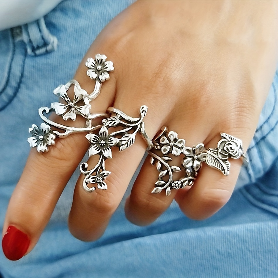 

4-piece Set Vintage Hollow Alloy Ring Blanks & Findings, Adjustable Open Finger Rings For Making