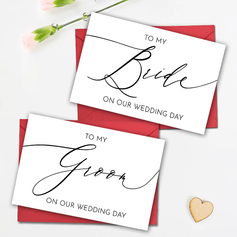 

Wedding Day Greeting Cards 2-pack For Bride And Groom, Elegant Note Cards With Envelopes, Letter Stationery For Couples On Marriage Day