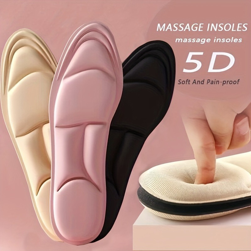 5쌍 고탄력 스포츠 깔창 - 충격 흡수, 방취, 장시간 서 있는 5d 쿠션 편안함, 두꺼운 부드러운 아치 지지대