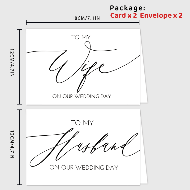 E-shop 2 Stk. Elegante Hochzeitstags-Grußkarten für Ehefrau und Ehemann, Romantische Braut- und Bräutigam-Feierkarten mit Umschlägen, Perfekte