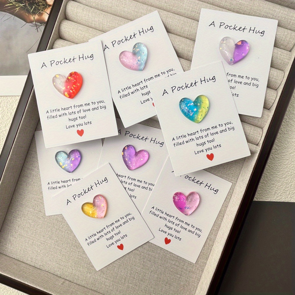 

Set Of 8 Pocket Hug Greeting Cards With Resin Hearts - Cards For Birthday, Valentine's Day, Christmas, Thanksgiving, And - Universal Love Tokens For Anyone