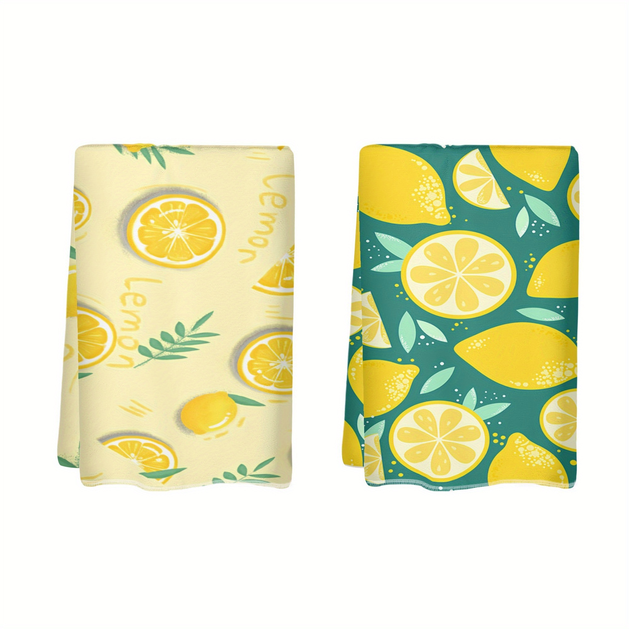 

2-pack Lemon-themed Swedish Dishcloths, 18x26 Inch, Super Soft Polyester, Contemporary Woven Kitchen Towels, Machine Washable, Quick Dry, Reusable Cleaning Cloths, Space- For