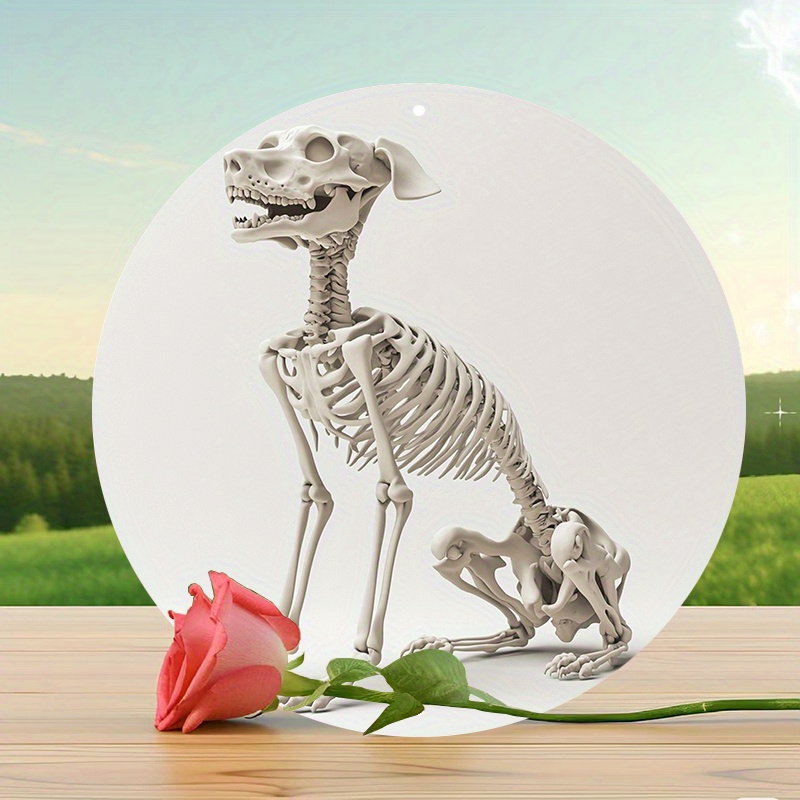 

Skeleton Dog 8x8" Aluminum Sign - & Flame Resistant, Easy-hang Decor For Indoors & Outdoors