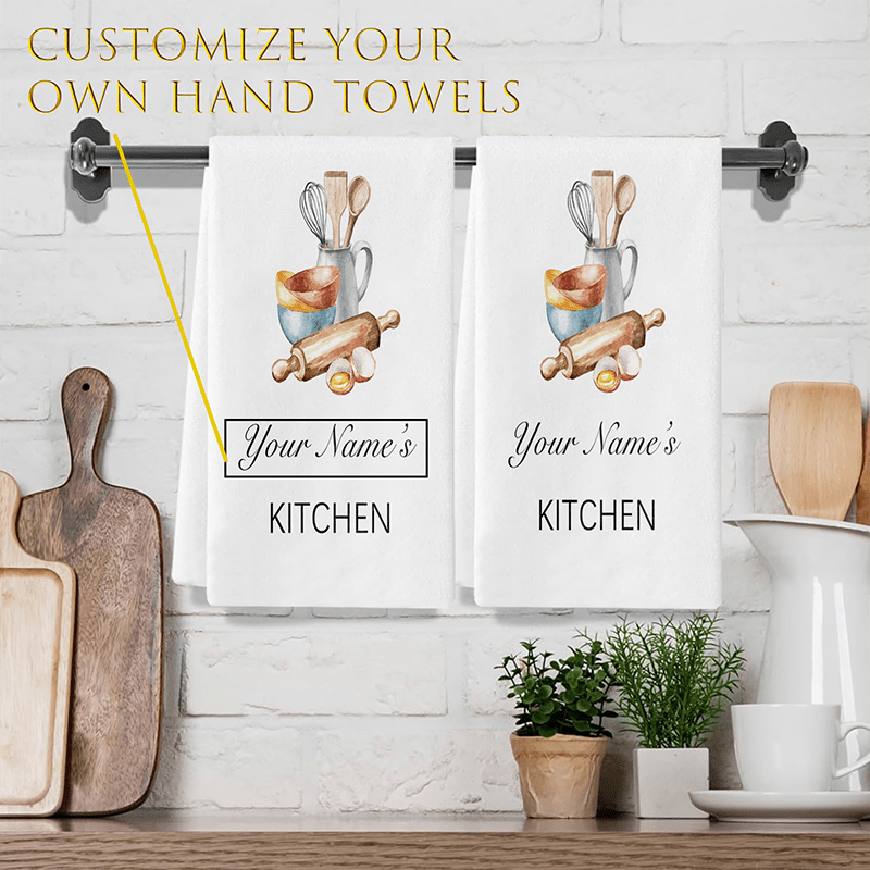 

1/2pcs Personalized Name Customized Kitchen Towel Hanging Dish Towel Bathroom Hand Towel, High Absorbent, Kitchen Watercolor Painting, Moving Gift, Gift For Of The House, Personalized Gift,