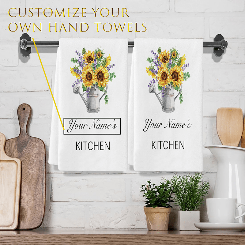 

1/2pcs Customized Kitchen Towels, Sunflower Vintage Design, Soft Absorbent Polyester, Rectangular Hand Wash Only, Perfect Gift For Home & , Personalized Name, Bathroom Towel, 300g/㎡ Knit Fabric