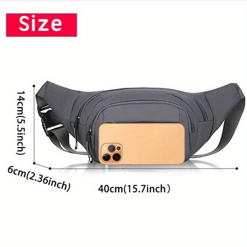 1pc 40cm waist bag with zipper closure adjustable shoulder strap unlined nylon fanny pack for men and women ideal for hiking travel camping running sports and outdoors activities details 8